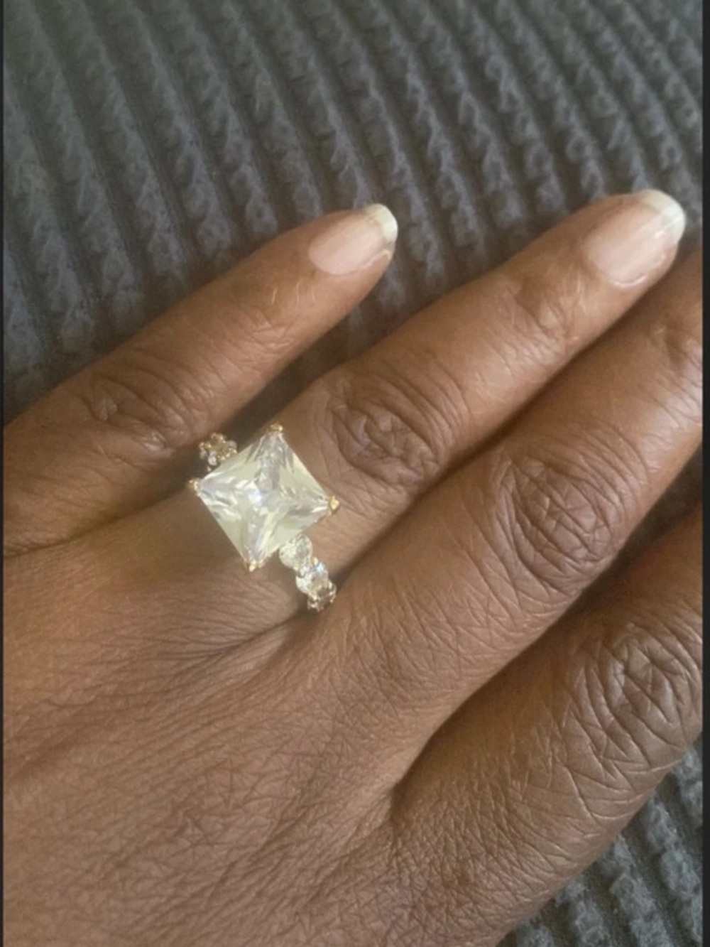 Gold-Tone Ring with Large Square Clear Center Stone